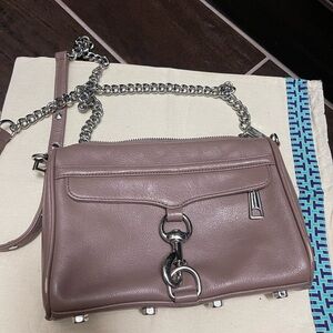 Tan/nude/taupe color Rebecca Minkoff crossbody leather bag.